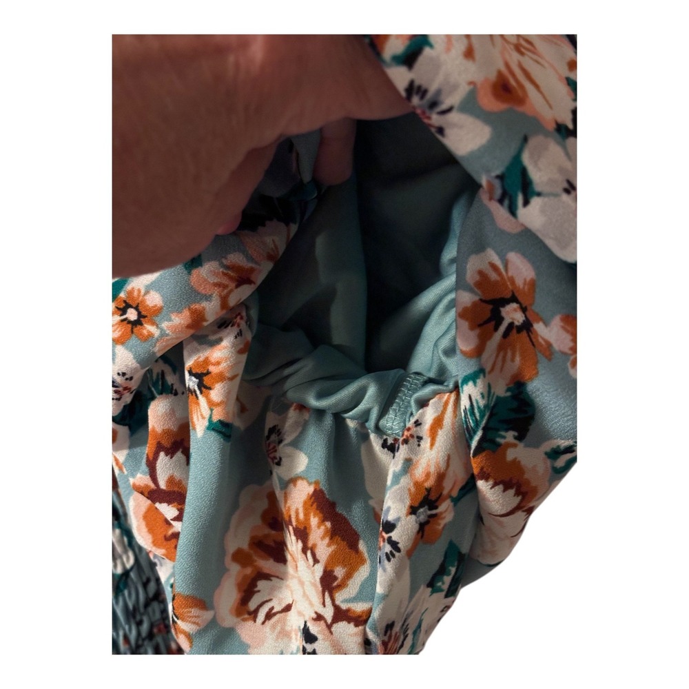 LC Lauren Conrad Floral Dress Womens Plus 1X Teal Puff Sleeve Tiered - Picture 5 of 5